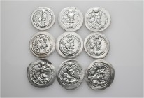 A lot containing 9 silver coins. All: Sasanian Drachms. Very fine to good very fine. LOT SOLD AS IS, NO RETURNS. 9 coins in lot.