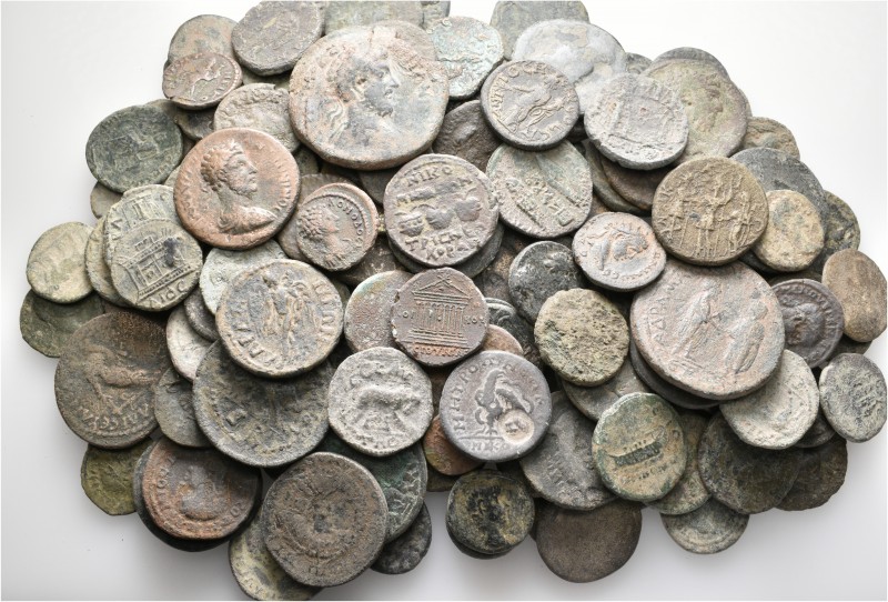 A lot containing 133 bronze coins. All: Roman Provincial. Fair to about very fin...
