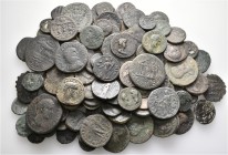 A lot containing 109 bronze coins. Includes: Mainly Roman Provincial. Fine to about very fine. LOT SOLD AS IS, NO RETURNS. 109 coins in lot.