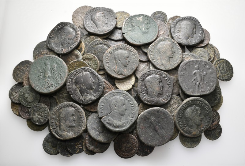A lot containing 134 bronze coins. Includes: Mainly Roman Imperial. Fine to very...