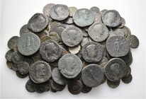 A lot containing 134 bronze coins. Includes: Mainly Roman Imperial. Fine to very fine. LOT SOLD AS IS, NO RETURNS. 134 coins in lot.