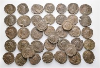 A lot containing 40 bronze coins. All: Tetricus I Antoniniani. About very fine to very fine. LOT SOLD AS IS, NO RETURNS. 40 coins in lot.