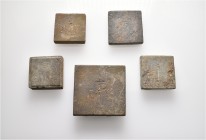 A lot containing 5 bronze weights. All: Byzantine. Fair to good fine. LOT SOLD AS IS, NO RETURNS. 5 items in lot.