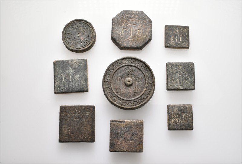 A lot containing 9 bronze weights. All: Byzantine. Fair to good fine. LOT SOLD A...