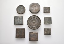 A lot containing 9 bronze weights. All: Byzantine. Fair to good fine. LOT SOLD AS IS, NO RETURNS. 9 items in lot.