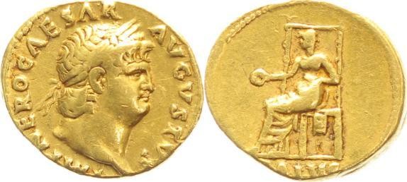 NERO (54-68 AD) Aureus 64-66. Rome 7.27 g. Obv/ IMP NERO CAESAR /AVGVSTVS. Laure...