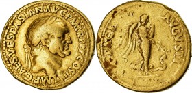 VESPASIAN (69-79 AD) Aureus 72 AD Lugdunum 7.21 g. Obv/ IMP CAES VESPAS AVG P M TR P IIII P P COS IIII Laureate head of Vespasian right. Rev/ PACI AVG...