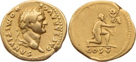 DOMITIANUS Caesar, struck under Vespasian (69-79 AD). Aureus 77/78 AD. Rome 7.11 g. Obv/ CAESAR AVG F DOMITIANVS, bust with laurel wreath on the right...