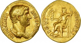 HADRIAN (117-138 AD) Aureus Rome 134-138 AD 7.15 g. Obv/ HADRIANVS AVG COS III PP Bust of Hadrian, bare head, draped, right. Rev / IOVI VICTORI Jupite...