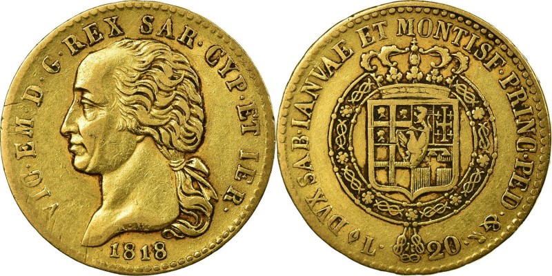 ITALY. SAVOY. VITTORIO EMANUELE I (1802-1821) 20 Lire 1818 Turin.  Friedberg 112...