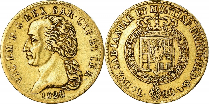 ITALY. SAVOY. VITTORIO EMANUELE I (1802-1821) 20 Lire 1820 Turin.  Friedberg 112...