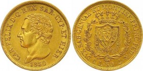ITALY. SAVOY. CARLO FELICE (1821-1831) 80 Lire 1830 Genoa. Friedberg 1133 Extremely Fine