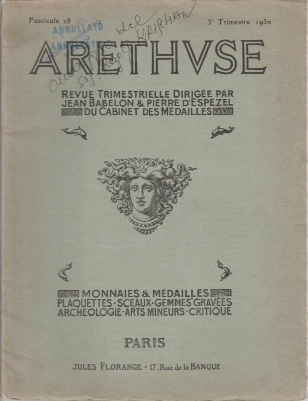 ARETHVSE. Fascicule 28 3° Trimestre 1930. Editorial binding, pp. xiv, 32, tavv. ...