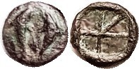 AIGINA, Æ12, 370-350 BC, 2 Dolphins/incuse divided in 5 parts, VF, well centered...
