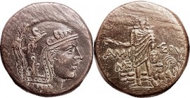 R AMISOS , Æ29, c.100 BC, Athena head r/Perseus stg hldg severed head of Medusa, her body at his feet spouting blood; ME monogram, S3637; VF+, centere...