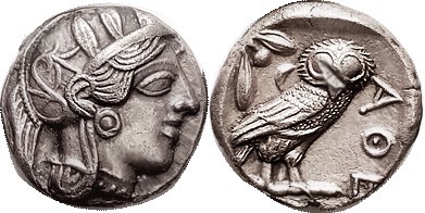 ATHENS , Tet, 449-413 BC, Athena head r/owl stg r, S2526; VF-EF, well centered &...