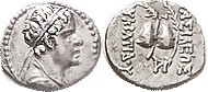 BAKTRIA , Eukratides I, 171-135 BC, Obol, Diademed head r/caps of the Dioscuri w...