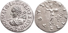 BAKTRIA, Menander, 160-145 BC, Drachm, Heroic bust l, hurling spear/Athena stg r...
