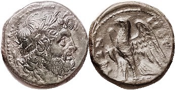 BRUTTIUM , The Brettii, Æ22, 216-203 BC, Zeus head r/ Eagle, cornucopiae at left...