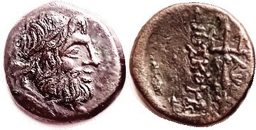 BYZANTION , Æ21, c. 250-200 BC, Poseidon head r/trident, S1596; VF, brown patina...
