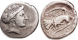CHALKIS , Drachm, 338-308 BC, Nymph head r/Eagle with snake rt, S2482 (the bette...