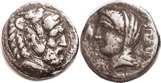 KOS , Didrachm, 4th cent BC, Herakles head r/Veiled female hd l, S4988 (£600); F...