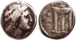 KROTON , Stater, c.300 BC, Apollo head r/Tripod, HN Italy 2177; F, obv well centered, rev off-ctr, excellent metal with pleasant toning accentuating f...