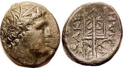 MACEDON , Philip V, 221-179 BC, Æ19x21, Head of river god Strymon r/ornamented trident, SNG Cop 1298; VF, centered on oval flan, good style for this, ...
