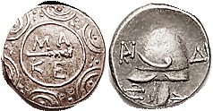 MACEDON , Autonomous, 187-168 BC, Tetrobol, MAKE around club in center of shield/Helmet surrounded by 3 monograms & thunderbolt, as S1387; SNG Cop 128...