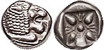 MILETOS , 1/12 Stater, 6th cent BC, Lion forepart, head right /star pattern in s...