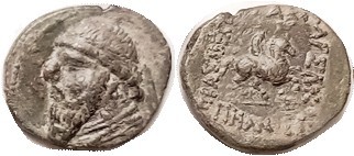 R PARTHIA , Mithradates II, Æ17x19, Tetrachalkon, Best l./Pegasos r, Sellw.26.26...