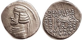 R PARTHIA , Orodes II, 57-38 BC, Drachm, Sellw.45.9- var , (AT monogram for Ecbatana mint but Sellw's lgnd v rather than ii); nice VF, just sl off-cen...