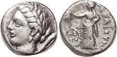 PHERAI, Hemidrachm, 4th cent BC, Hekate head l./Nymph Hypereia stg l, S2204 ( £300 ); AVF/F, well centered, good metal on obv, rev with just the sligh...