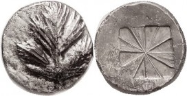 R SELINUS , Didrachm, 540-515 BC, Selinon Leaf/ Incuse square with 12 compartments; VF, sl off-ctr but complete, fairly bright metal with lt tone and ...