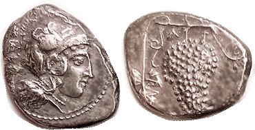 R SOLOI , Stater, 390-375 BC, Athena head r/Grape bunch with vine & leaf, VF/AEF...