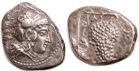 R SOLOI , Stater, 390-375 BC, Athena head r/Grape bunch with vine & leaf, VF/AEF, sl off-ctr on elongated unround flan, very sl surface imperfections ...