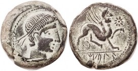 SPAIN , CASTULO, Æ26, 120-20 BC, Diademed head r/ Sphinx r, star; Choice AEF/VF+, a bit off-ctr but complete, with even rev lgnd clear (unusual); smoo...