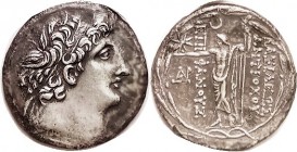 SYRIA , Antiochos VIII, 121-96 BC, Tet, Head r/Zeus stg l, in wreath; AEF, well centered on broad flan, very sl field imperfections, contrasting tone,...