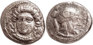 TARSOS , Datames, 384-360 BC, Stater, female head facg 3/4 left/Helmeted Ares (?...