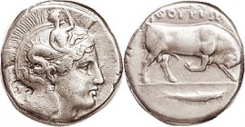 THOURIOI , Distater or Tetradrachm, 400-350 BC, Athena hd r, Skylla on helmet/bull butting r, fish in exergue; S440 (£700); VF, good bright metal, qui...