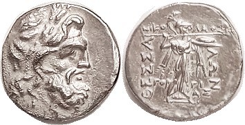 THESSALIAN League , Stater or Double Victoriatus, 196-146 BC, Zeus head r/Athena...