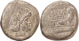 R STRUCK, As, L. Sempronius Pitio, Janus head/Prow r, L SEMP above, Cr. 216/2a, Sy.403; VF, nrly centered, a little crude/wk in places, but Janus face...