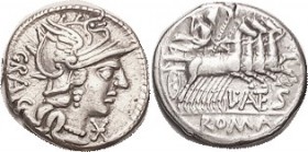 L. Antestius Gragulus, Cr.238/1, Sy.451, 136 BC, Roma head r/Jupiter in quadriga r; Nice VF, well centered & struck, good metal with lt tone. Ex Europ...