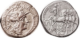 R M. Acilius, Den, 130 BC, Cr. 255/1, Sy.511, Roma head r in circle/Hercules in ...