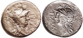 L. Sulla & L. Manlius Torquatus, Cr.367/3, Sy.759, Roma head r/ BROCKAGE of obv; F/VF+, original grey-brown patination, fairly rough on obv, the incus...