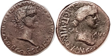 CALIGULA & CAESONIA , Spain, Carthago Nova Æ27, Caligula bust rt/ Caesonia bust ...
