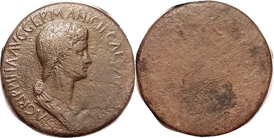 AGRIPPPINA JR. , Sest or Medallion, UNIFACE, obv same as the very rare type with...