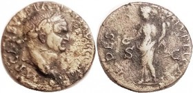 R VESPASIAN, As, FIDES PVBLICA, Fides stg l; VF/F, orichalcum metal with some uneven dark toning, centered, full tho partly crude/wk lgnds; minor roug...