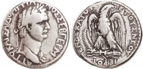 DOMITIAN , Antioch, Ar Tetradrachm, Bust r with aegis/Eagle on thunderbolt, head r, below IEPOY; RPC 1980; F-VF, nrly centered, tops of some obv lette...