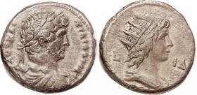 R HADRIAN, Egypt Tet, LI-Delta, Helios bust r; Choice VF, centered, ltly toned silver color, good surfaces, fine style portrait, strong detail on both...